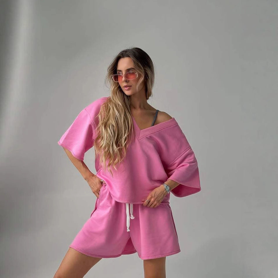 Damen lässiges Oberteil und Shorts Set mit übergroßem Schnitt und schneller Trocknung Stalluxe