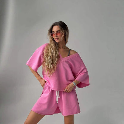 Damen lässiges Oberteil und Shorts Set mit übergroßem Schnitt und schneller Trocknung Stalluxe