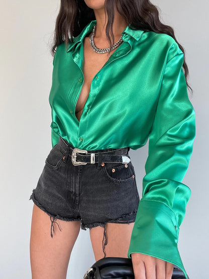 Damen Satinhemd mit oversized Schnitt Stalluxe