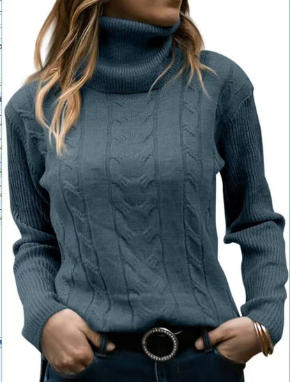 Damen Strickpullover mit hohem Kragen und strukturiertem Zopfmuster Stalluxe
