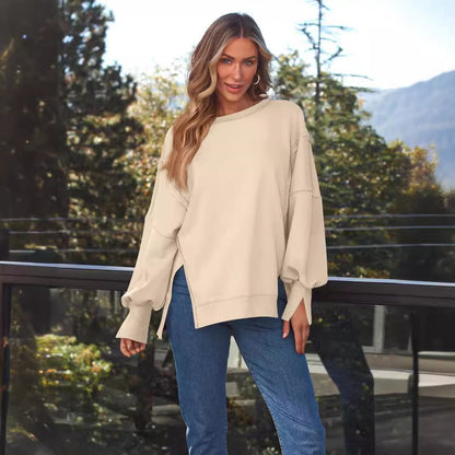 Damen Lässiger Oversize-Sweatshirt mit weitem Kragen und Seitenöffnungen Stalluxe