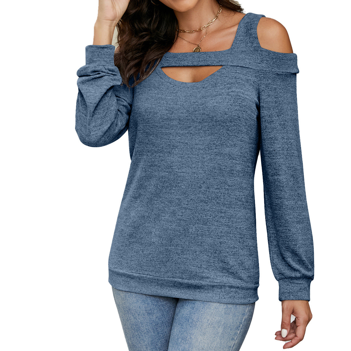 Damen modisches Sweatshirt mit asymmetrischem Ausschnitt Stalluxe Blau