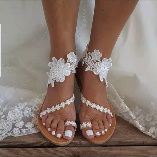 Damen Blumendekorierte Riemensandalen mit ergonomischer Sohle Stalluxe