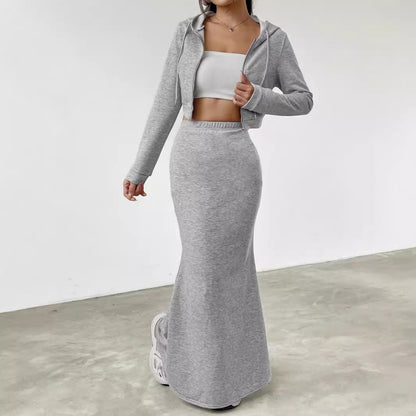 Damen elegantes Cropped Sweatshirt mit hohem Bund und Maxirock Stalluxe