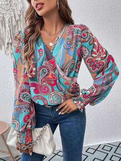 Damen Wickelbluse mit farbenfrohem Paisleymuster Stalluxe