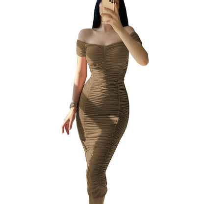 Damen figurbetontes Minikleid mit schulterfreiem Schnitt und Raffung Stalluxe