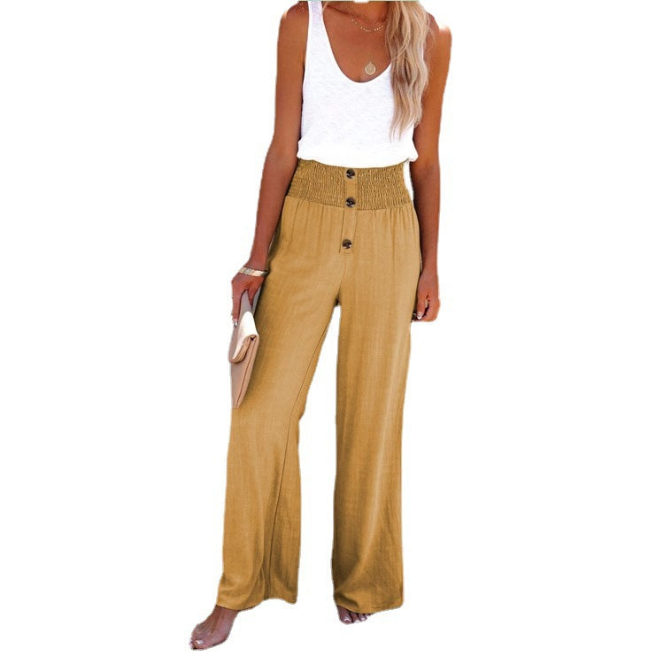 Damen weite Palazzo-Hose mit Knopfdetail und elastischem Bund Stalluxe