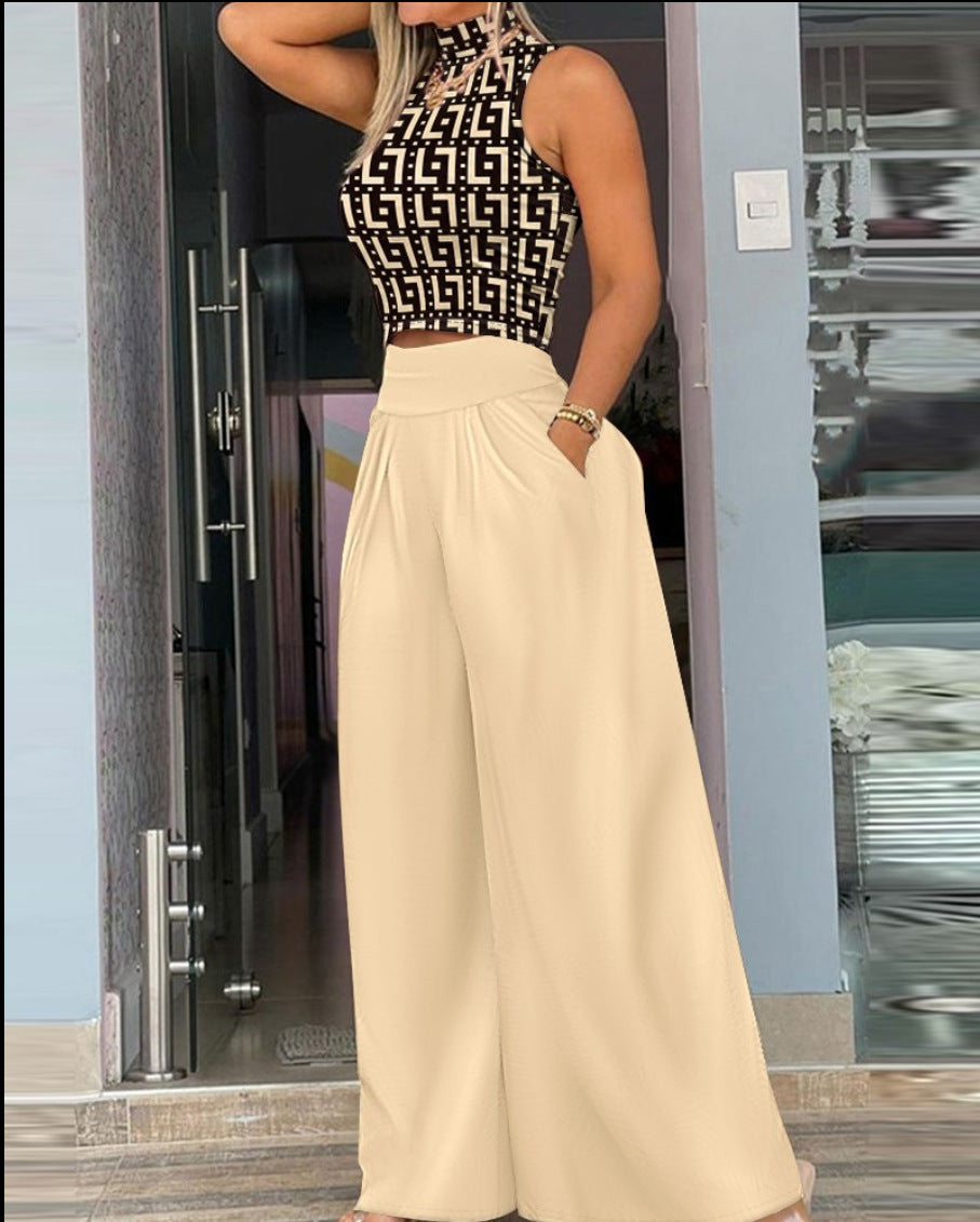 Damen angesagtes Outfit mit ärmellosem Oberteil und weitem Rock Stalluxe