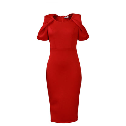 Damen Elegantes Figurbetontes Midi-Kleid mit Voluminösen Puffärmeln Stalluxe