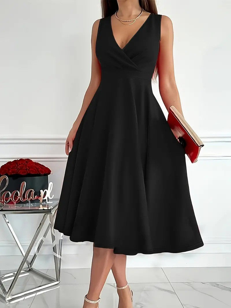 Damen elegantes A-Linie Wickelkleid mit V-Ausschnitt Stalluxe