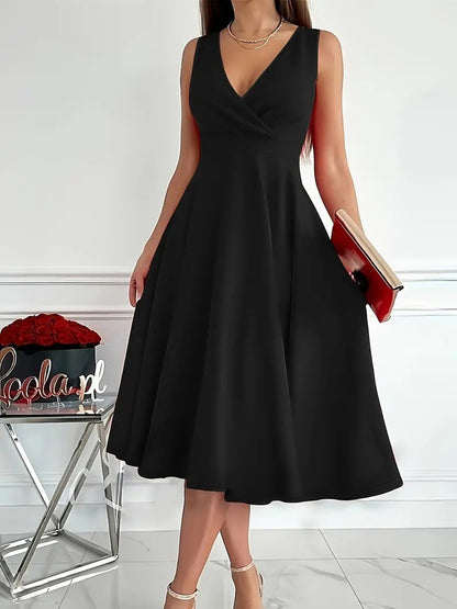 Damen elegantes A-Linie Wickelkleid mit V-Ausschnitt Stalluxe