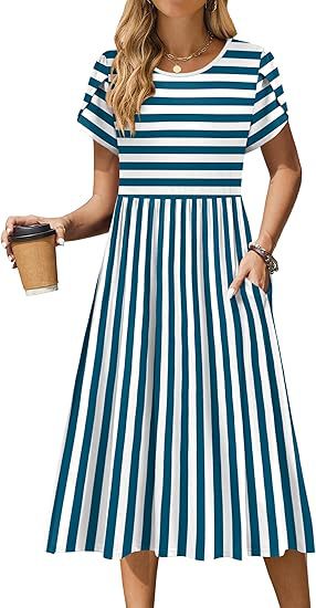 Damen Midi-Kleid mit rundem Halsausschnitt und praktischen Taschen Stalluxe