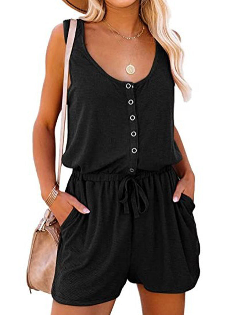 Damen Jumpsuit mit knöpfbarem Dekolleté und praktischen Taschen Stalluxe