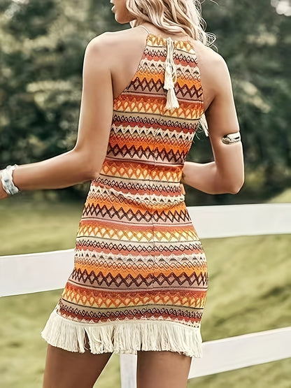 Damen Sommerkleid mit gehäkeltem Saum und ethnischem Muster Stalluxe