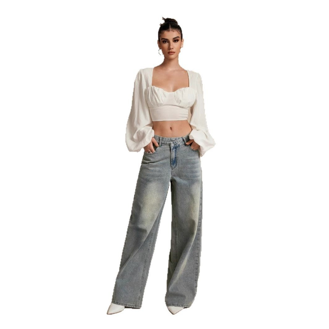 Damen Weite Jeans im Vintage-Stil mit hohem Bund Stalluxe
