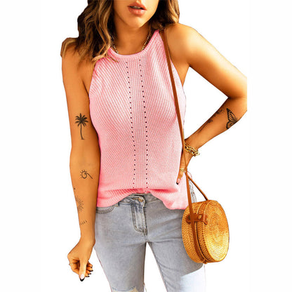 Damen ärmelloses Stricktop mit feinem Rippmuster und dekorativer Knopfdetail Stalluxe