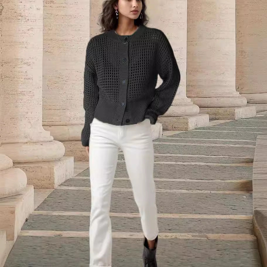 Damen Strickjacke mit luftiger Netzstruktur Stalluxe