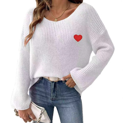 Damen Lockere Strickpullover mit Herzapplikation Stalluxe