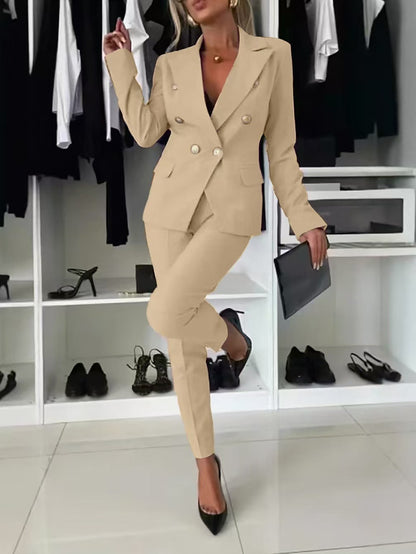 Damen Elegantes Blazer-Set mit taillierter Hose und doppelter Knopfleiste Stalluxe