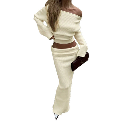Damen Strick-Set mit schulterfreiem Oberteil und schickem Maxi-Rock Stalluxe