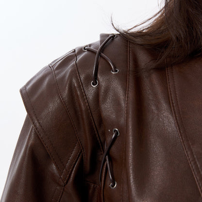 Damen Modischer Lederblazer mit tailliertem Schnitt und einzigartigen Bindegürteln Stalluxe