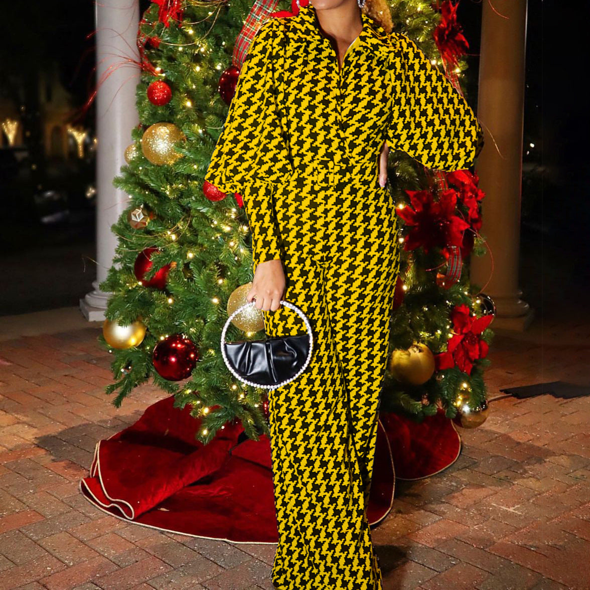 Damen Maxikleid mit eleganter Hahnentrittmusterung Stalluxe