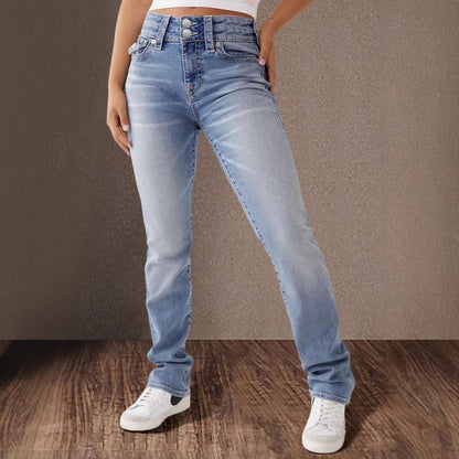 Damen Hochtaillierte Jeans mit modischem Knopfverschluss und schmalem Schnitt Stalluxe