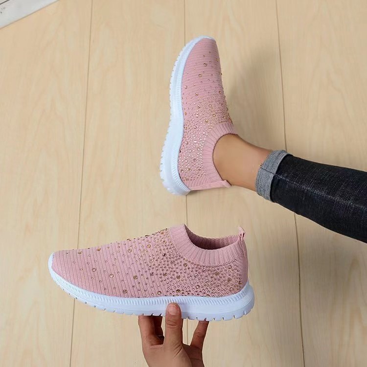 Damen Glitzernde Slip-On Sneakers mit atmungsaktiver Strickoberfläche und rutschfester Sohle Stalluxe