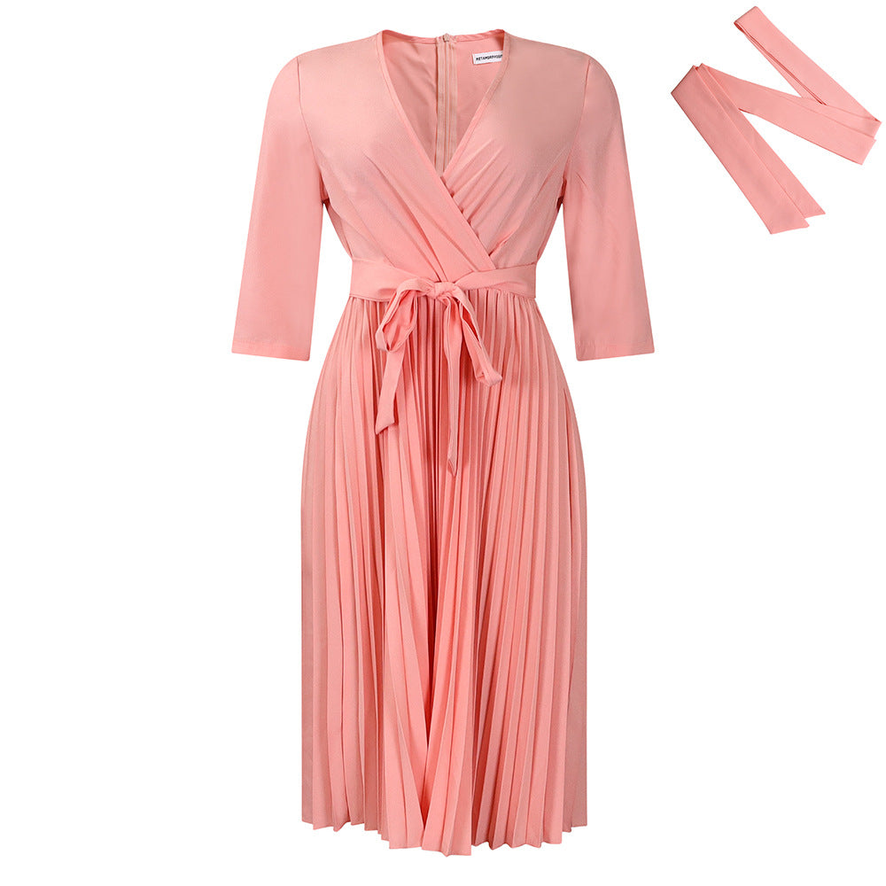 Damen Wickelkleid mit plissierten Details und elegantem Gürtel Stalluxe