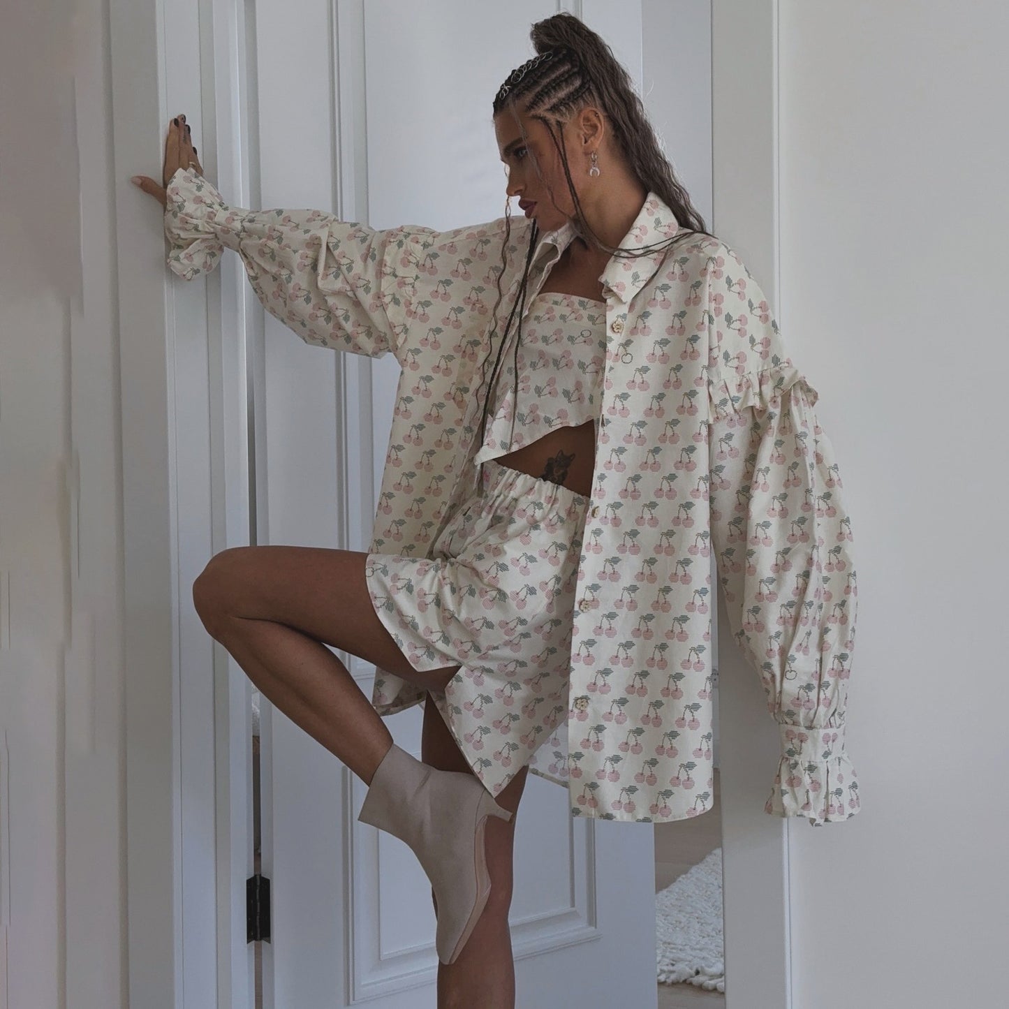 Damen Komfortables Pyjama-Set mit Kirschmuster Stalluxe