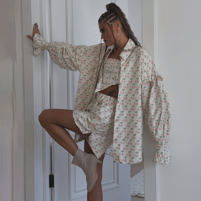 Damen Komfortables Pyjama-Set mit Kirschmuster Stalluxe