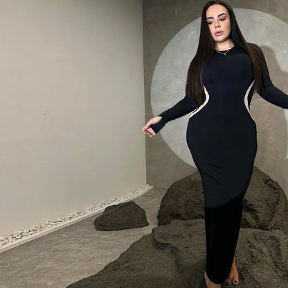 Damen figurbetontes Langarmkleid mit raffinierten Seiteneinsätzen Stalluxe