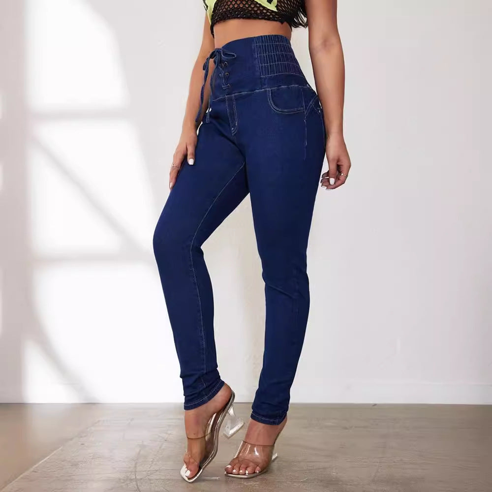 Damen Hochtaillierte Jeans mit verstellbarem Kordelzug und taillierter Passform Stalluxe