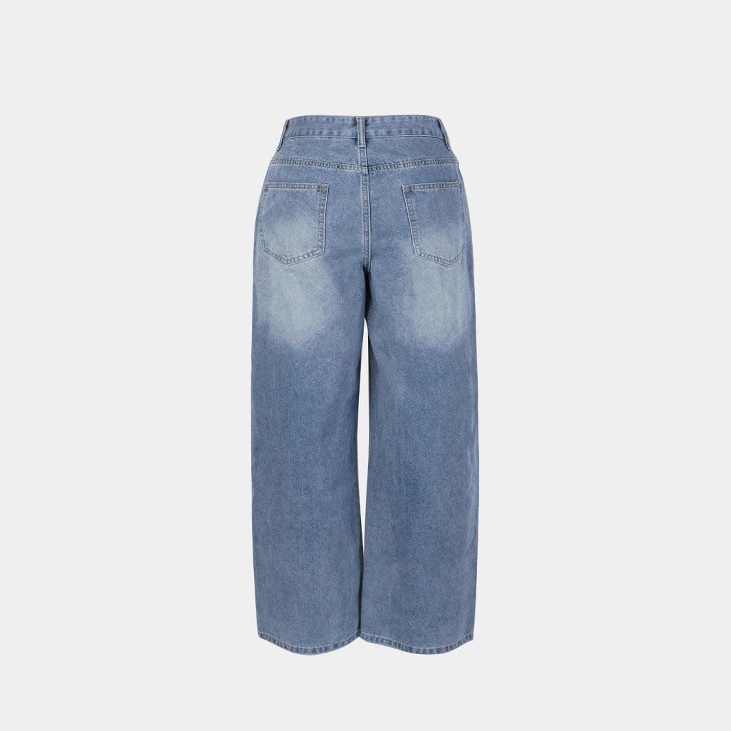 Damen weite Jeanshose mit hohem Bund Stalluxe
