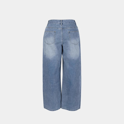 Damen weite Jeanshose mit hohem Bund Stalluxe