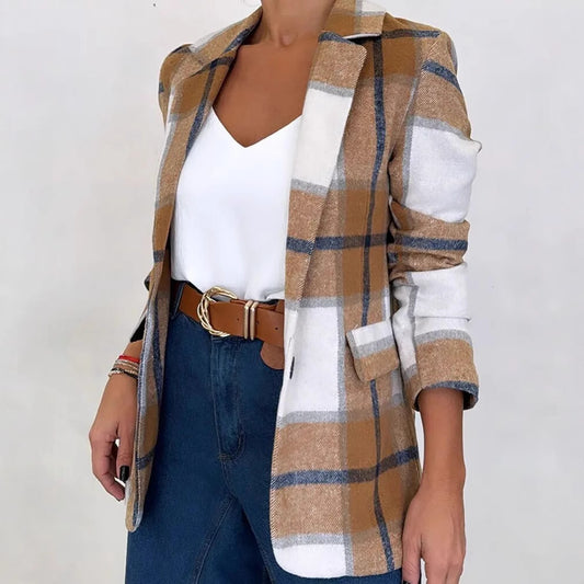 Damen karierter Blazer im Oversized-Stil Stalluxe