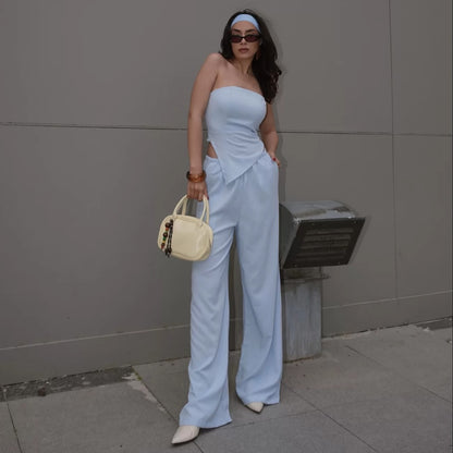 Damen eleganter Jumpsuit mit Schulterfreier Schnittführung und fließendem Material Stalluxe