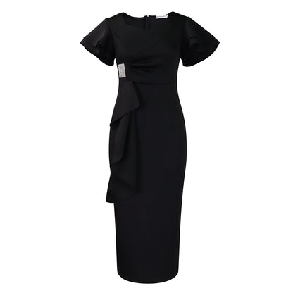 Damen elegantes figurbetontes Kleid mit Rüschendetails und asymmetrischem Saum Stalluxe