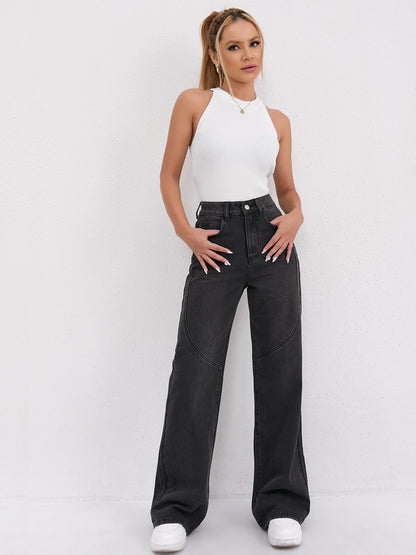 Damen Weite Hochtaillen-Jeans mit einzigartigen Nahtdetails und lässigem Schnitt Stalluxe