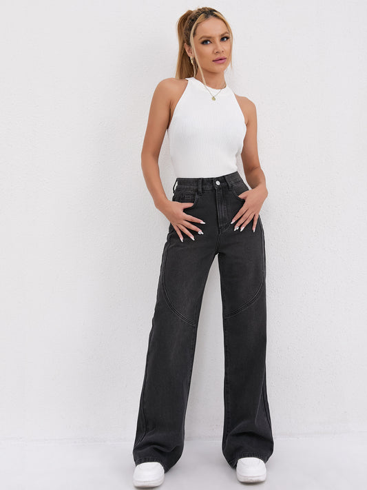 Damen Weite Hochtaillen-Jeans mit einzigartigen Nahtdetails und lässigem Schnitt Stalluxe