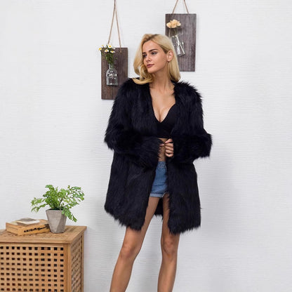 Damen Luxuriöser Kunstpelz-Parka mit offenem Schnitt Stalluxe