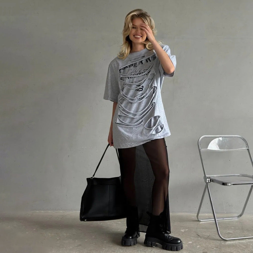 Damen Oversized T-Shirt mit kreativem Schriftzug und lässigem Schnitt Stalluxe