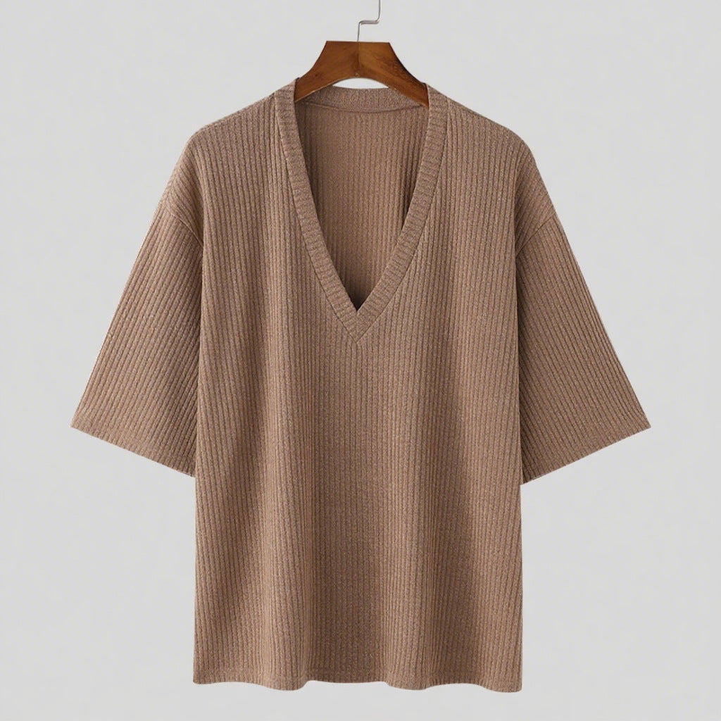 Damen V-Ausschnitt Oversize-Shirt aus strukturiertem Baumwollmaterial Stalluxe