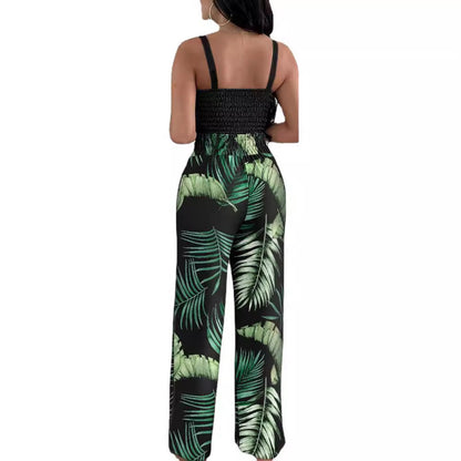 Damen lässiges Set bestehend aus floralem Oberteil mit Rüschen und weitem Hosen Stalluxe