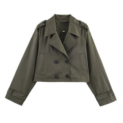 Damen modische cropped Trenchjacke im klassischen Stil mit doppelter Knopfleiste Stalluxe