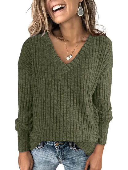 Damen V-Ausschnitt Pullover mit feinen Streifen Stalluxe
