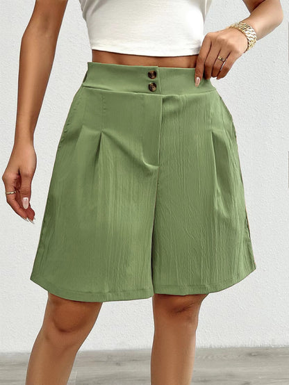 Damen Hochtaillierte Shorts mit doppeltem Knopfverschluss und Falten Stalluxe