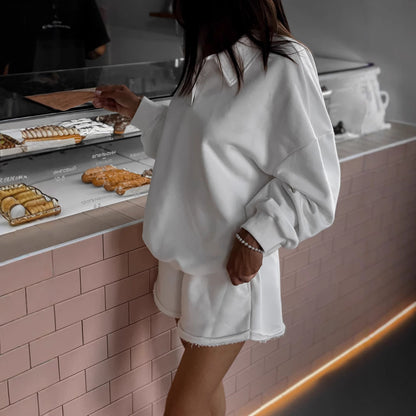 Damen lässiges Sweatshirt und kurze Shorts Set Stalluxe