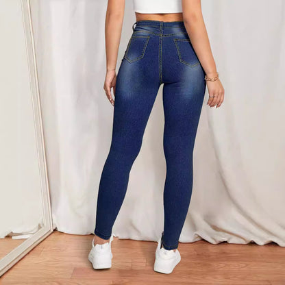 Damen Hochtaillierte Skinny-Jeans mit stilvollen Blumenapplikationen Stalluxe