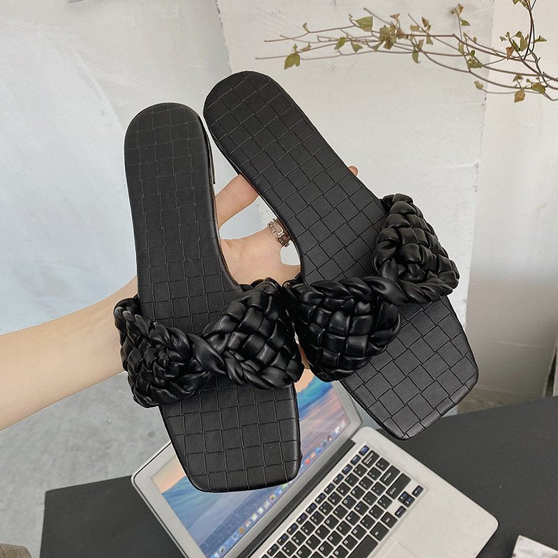 Damen Kunstleder Zehentrenner-Sandalen mit geflochtener Riemen-Optik Stalluxe
